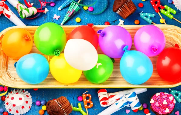 Украшения, воздушные шары, конфеты, сладости, Happy Birthday, decoration, День Рождения, holiday celebration