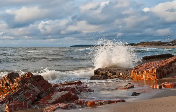 Картинка море, камни, волна