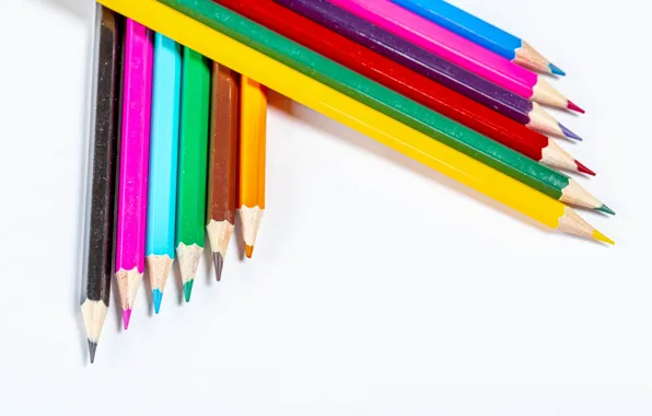 Картинка карандаши, белый фон, разноцветные