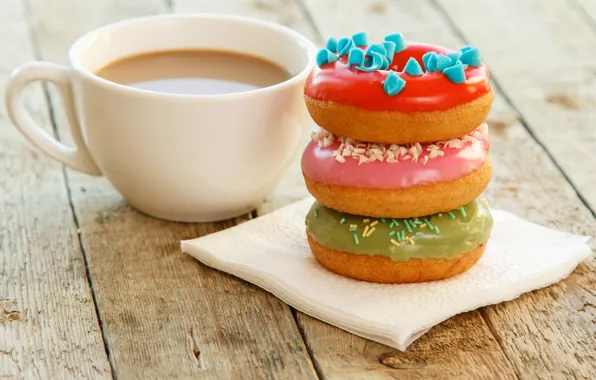 Кофе, пончики, cup, глазурь, coffee, donuts