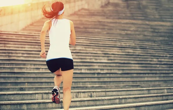 Female, stairs, running