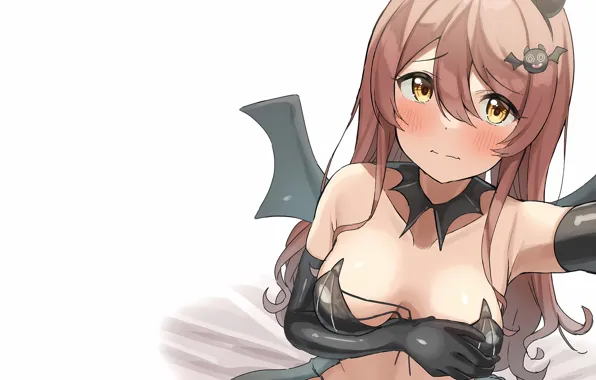 Girl, sexy, cleavage, long hair, brown hair, boobs, anime, wings