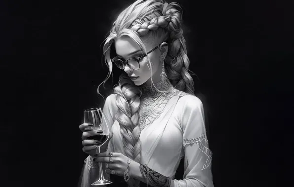 Картинка девушка, fantasy, blouse, monochrome, blonde, rendering, Fantasy world, digital art