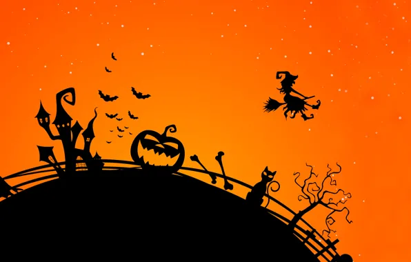 Деревья, vector, вектор, Halloween, тыква, летучая мышь, ужас, horror