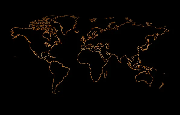 Оранжевый, мир, черный фон, карта мира