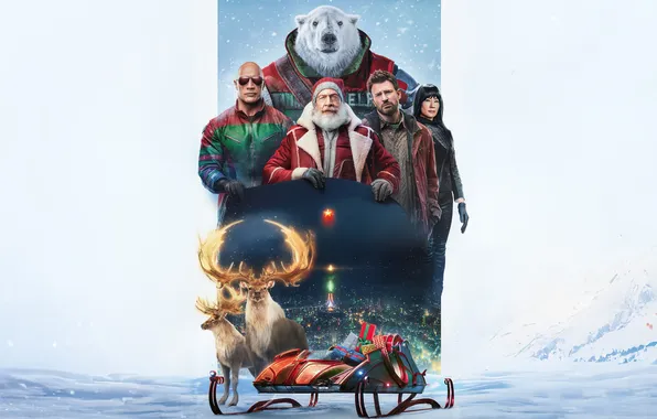 Фильм, медведь, олени, персонажи, новогодний, Red One