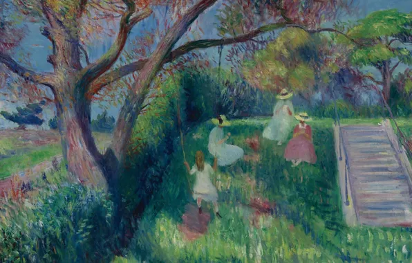 Картина, Качели, жанровая, Уильям Глакенс, 1913, William James Glackens