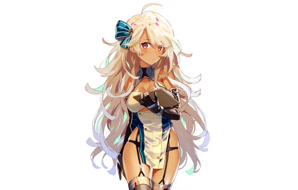 Girl, sexy, cleavage, thighhighs, long hair, dress, boobs, anime