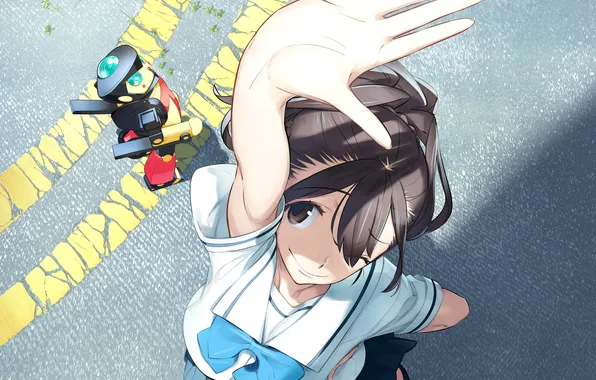 Девушка, робот, рука, аниме, арт, школьница, senomiya akiho, robotics;notes