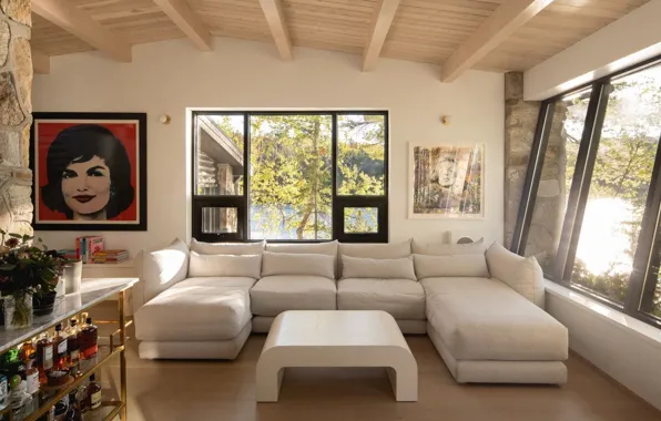 Дизайн, интерьер, бар, софа, гостиная, by Paul Bernier Architecte, Cottage on the Point
