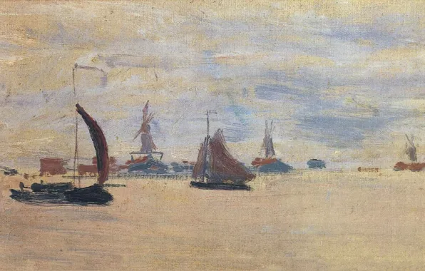 Картинка парус, морской пейзаж, View of the Voorzaan, лодка, картина, Клод Моне