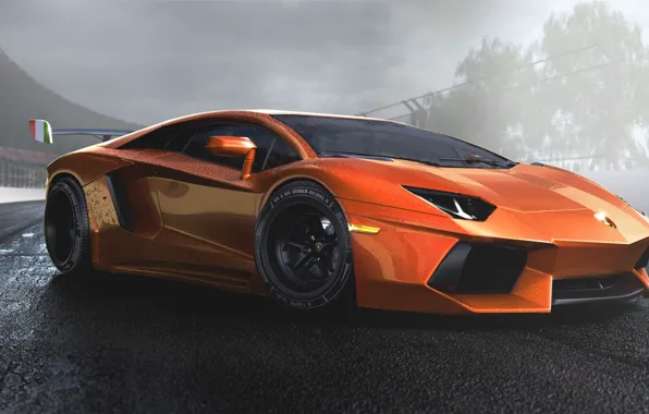 Картинка Lamborghini, Orange, Sun, Tuning, LP700-4, Aventador, Supercar, Wheels
