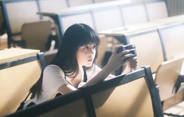Beautiful, Asian, Model, Camera, Woman, Cute, Desk, Pretty