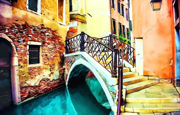 Картинка Рисунок, Италия, Венеция, Арт, Art, Italy, Bridge, Venice
