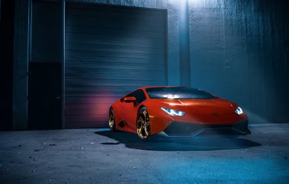 Картинка Lamborghini, Orange, Front, Color, White, Smoke, Supercar, Wheels
