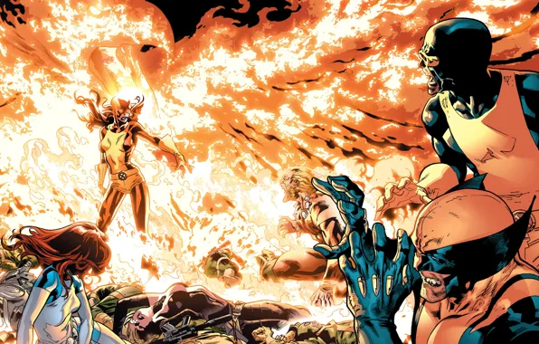 Картинка битва, Wolverine, X-Men, Marvel Comics, Cyclops, Dark Phoenix, Sabretooth, Mistique