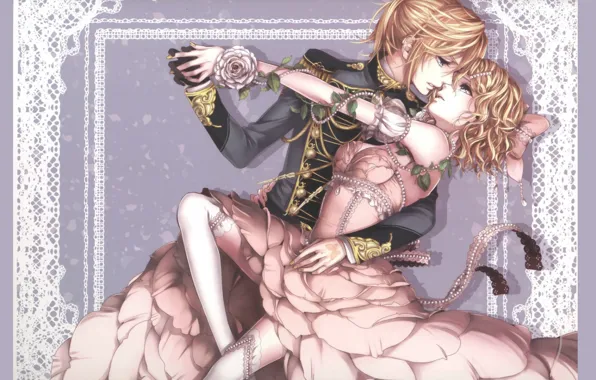 Роза, танец, чулки, платье, корсет, vocaloid, Kagamine Rin, кружево