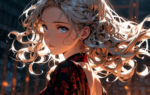 Girl, anime, blonde hair, Blue eyes, Ai art