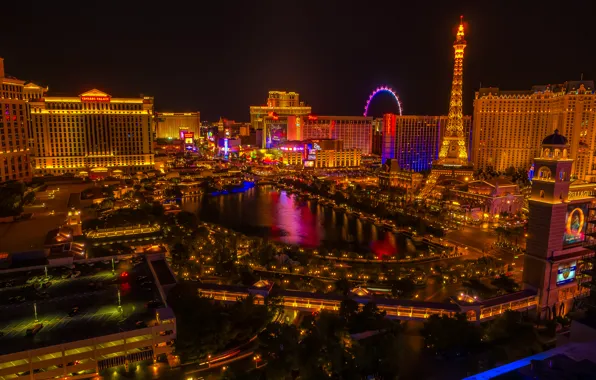 Ночь, город, огни, Las Vegas, Nevada