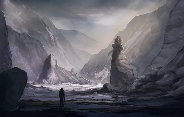 Картинка горы, пустыня, долина, Shadowgrounds survivor, монстр.
