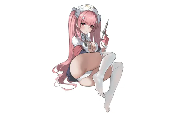 Girl, sexy, lingerie, cleavage, blouse, panties, thighhighs, pink hair
