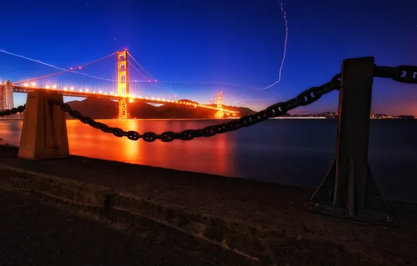 Картинка ночь, мост, огни, Golden Gate Bridge