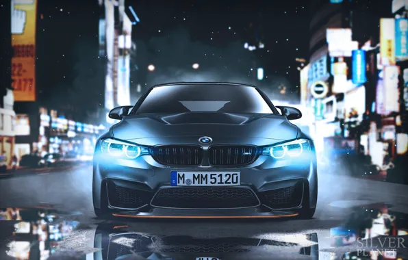 Авто, Ночь, BMW, Машина, Фары, Car, Автомобиль, Art