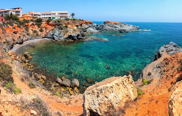 Stones, construction, crystal clear water