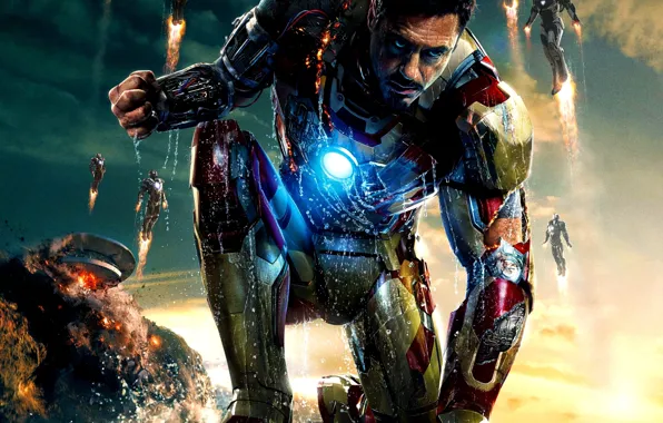 Картинка взрыв, супергерой, тони старк, tony stark, iron man 3, железный человек 3