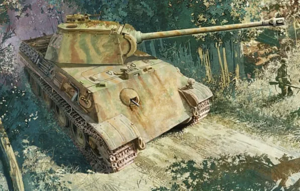 Рисунок, арт, Пантера, танк, MAN, Panther, PzKpfw V, Panzerkampfwagen V