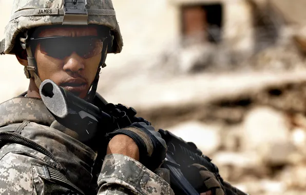 Картинка солдат, афро, Army Combat Uniform, ACU, airborn, Армия США, М4А1 + Trijicon ACOG