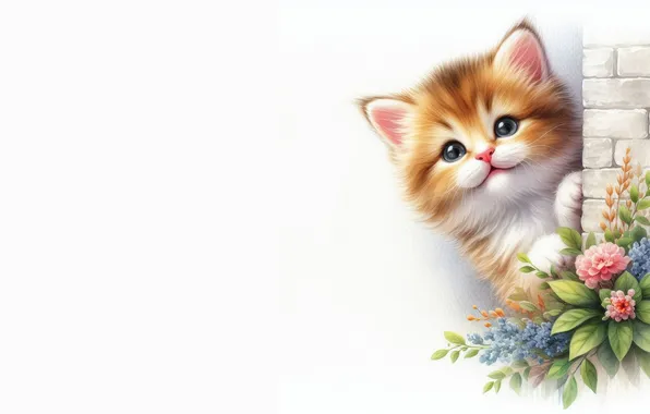 Кошка, взгляд, поза, котенок, мордашка, ИИ-арт, нейросеть