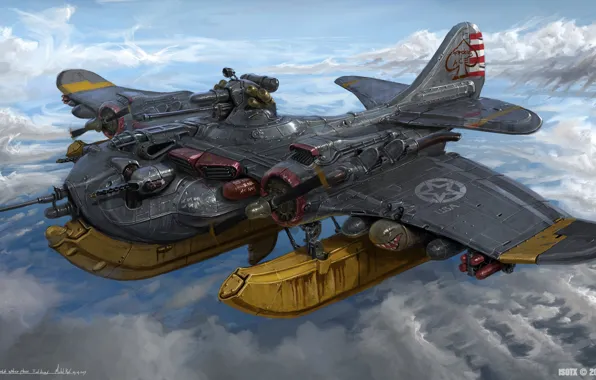 Облака, оружие, аппарат, March of War, USA Combat Water Plane