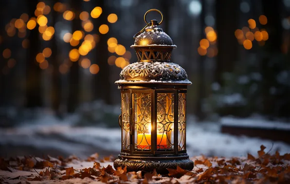Зима, снег, ночь, Рождество, фонарь, Новый год, Christmas, night