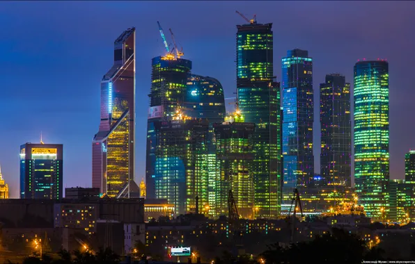Картинка ночь, Закат, Москва, Москва-Сити, Федерация, OKO, Башня 2000, Евразия