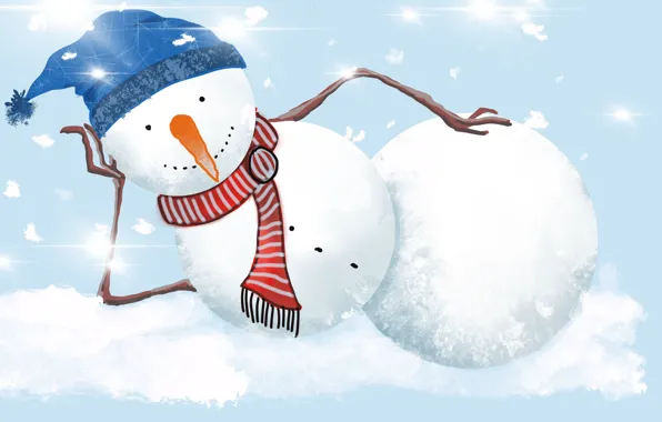 Зима, снег, улыбка, праздник, графика, морковка, шарф, Рождество