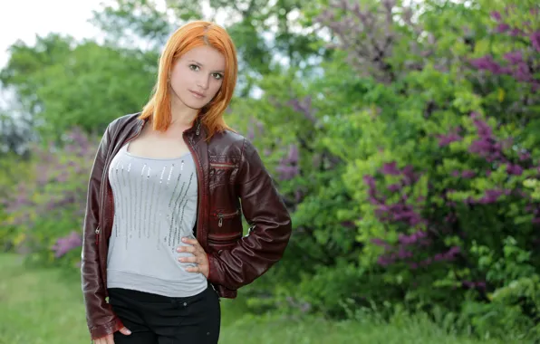 Взгляд, девушка, цветы, природа, рыжая, милашка, Violla A