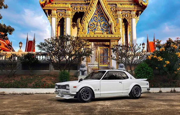 Авто, Белый, Машина, Ниссан, Храм, 1971, Nissan, Фары