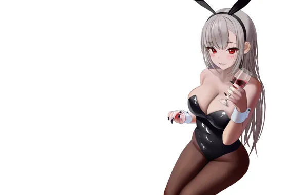 Girl, sexy, Anime, wine, bunny, bunny ears, Drinking, usagi