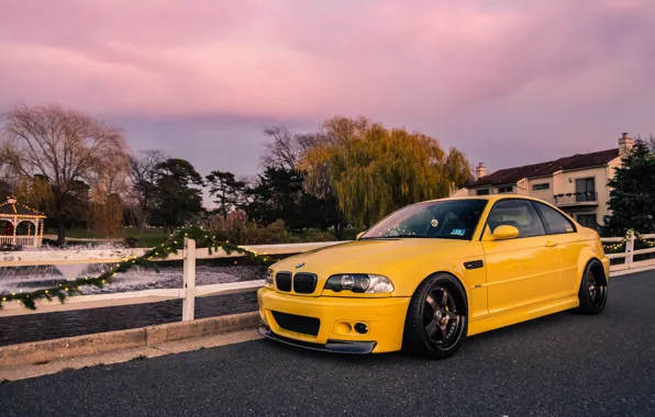 BMW, Clouds, Sky, Yellow, E46, M3