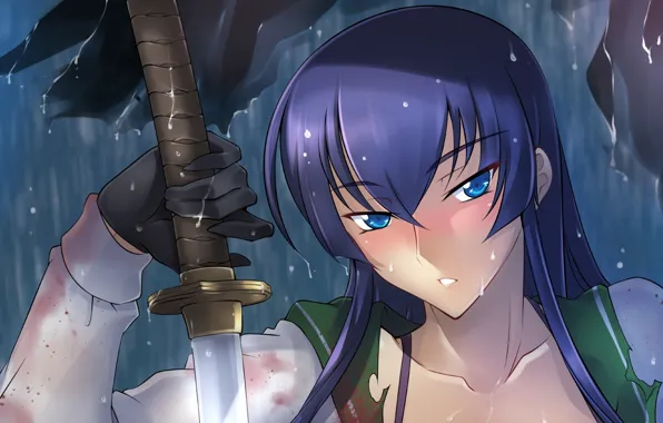Взгляд, девушка, меч, Highschool of the Dead