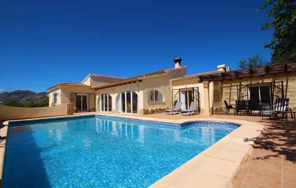 Картинка дизайн, стиль, вилла, бассейн, архитектура, терраса