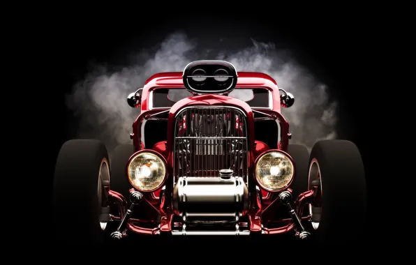 Картинка red, wheels, hot rod, front view, headlights