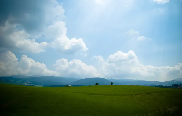 Картинка небо, трава, холмы