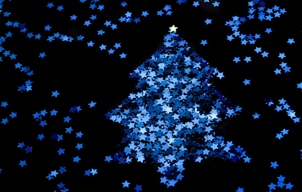 Синий, праздник, чёрный, новый год, рождество, звёздочки, ёлка, christmas