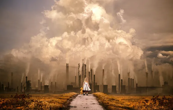 Череп, Дым, Girl, Девочка, Загрязнение, Арт, Art, Наследие