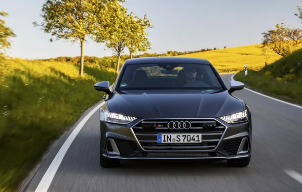 Картинка дорога, Audi, перед, Audi A7, 2019, тёмно-серый, S7 Sportback