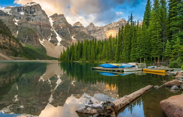 Картинка лес, деревья, горы, природа, озеро, Канада
