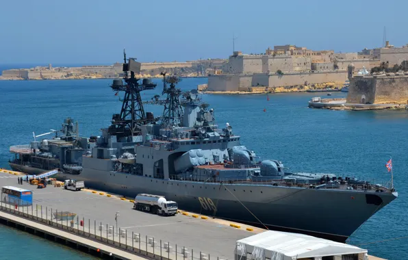 Картинка корабль, большой, ВМФ, противолодочный, Мальта, Североморск, визит, большой противолодочный корабль
