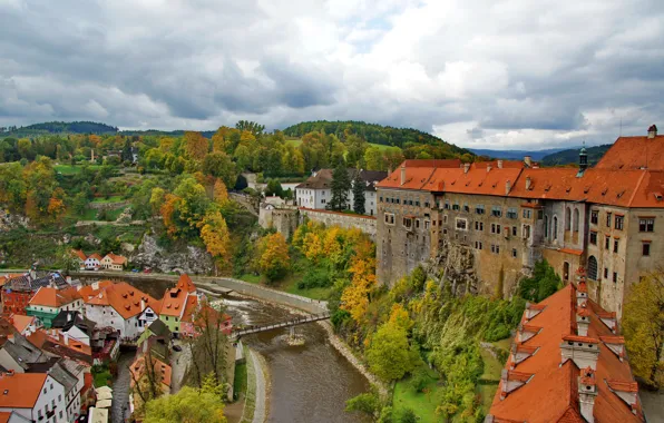 Картинка город, фото, дома, Чехия, река Влтава, Český Krumlov